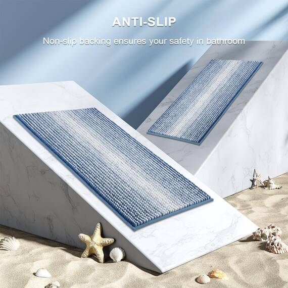 BSICPRO Badezimmerteppiche und -matten, dick, saugfähig, Chenille, Badematten-Set, rutschfest, weich, zottelig, für Badezimmer, maschinenwaschbar (Himmelblau, 50,8 x 81,3 cm plus 40,6 x 61 cm)