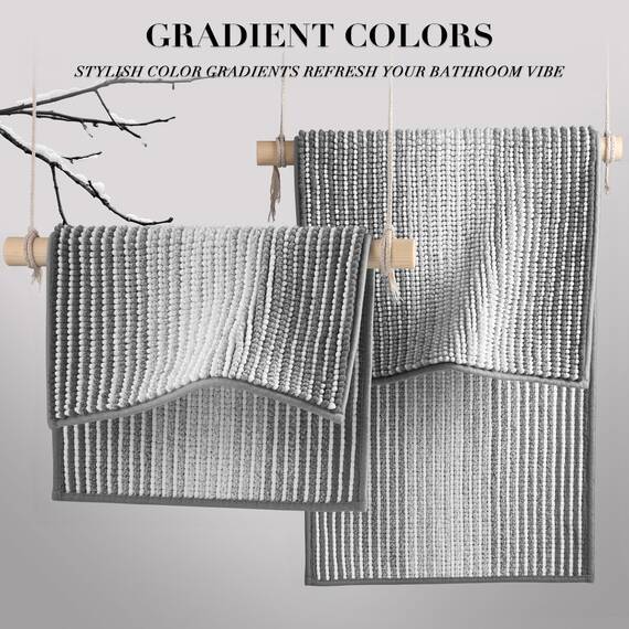 BSICPRO Badezimmerteppiche und -matten-Sets, 2-teiliges saugfähiges Chenille-Badteppich-Set, rutschfest, weich, zottelig, Badezimmer-Fußmatten für Badezimmer, maschinenwaschbar (50,8 x 119,4 cm plus