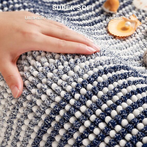 BSICPRO Badezimmerteppiche und -matten, 2-teiliges dickes, saugfähiges Chenille-Badvorleger-Set, rutschfest, weich, zottelig, Badezimmer-Fußmatten für Badezimmer, maschinenwaschbar (Marineblau, 61 x
