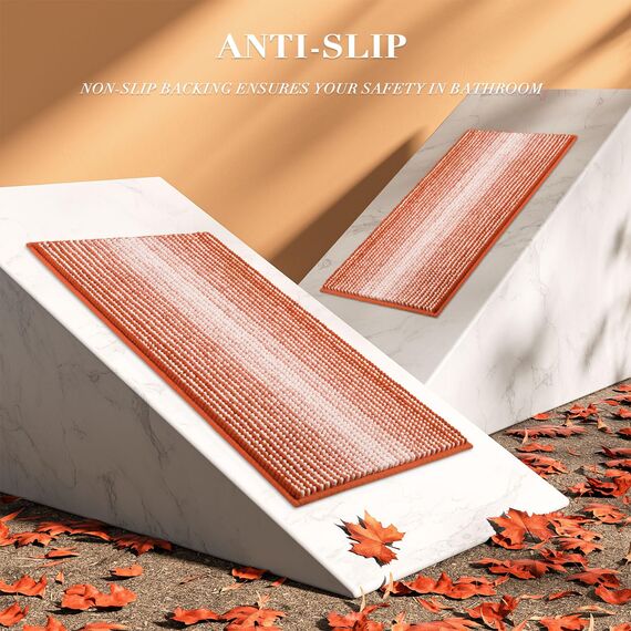 Badezimmerteppiche und -matten, 2-teiliges dickes, saugfähiges Chenille-Badvorleger-Set, rutschfest, weich, zottelig, Badezimmer-Fußmatten für Badezimmer, maschinenwaschbar (Sunset Orange, 50,8 x 81,3