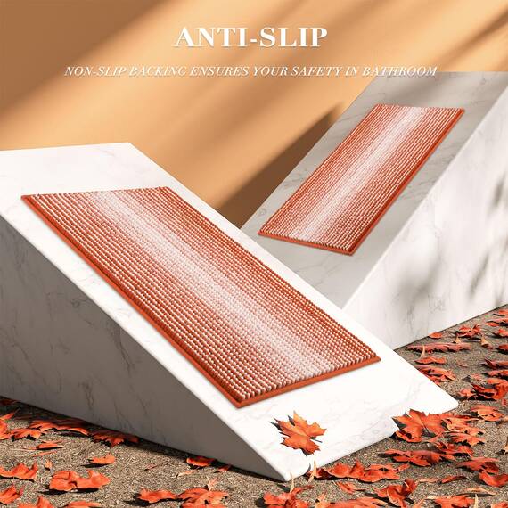 Badezimmerteppiche und -matten, 2-teiliges dickes, saugfähiges Chenille-Badvorleger-Set, rutschfest, weich, zottelig, Badezimmer-Fußmatten für Badezimmer, maschinenwaschbar (Sunset Orange, 50,8 x