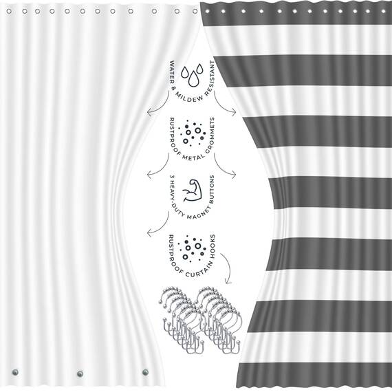 Clara Clark Badezimmer-Zubehör-Set – 23-teiliges Duschvorhang-Set mit Badezimmer-Mülleimer, graues Badezimmer-Set, Badezimmer-Sets mit Duschvorhang und grauen Teppichen