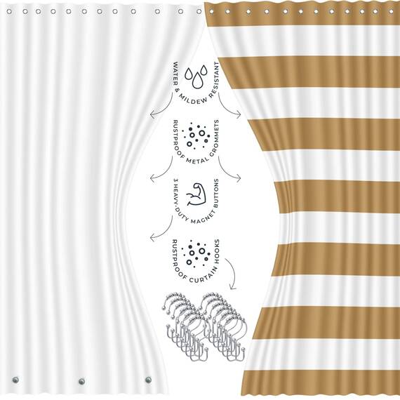 Clara Clark Badezimmer-Set – Badezimmer-Zubehör-Set, 20-teilig, Duschvorhang-Set mit Innenfutter, Zahnbürstenhalter, Seifenspender, Seifenschale, WC-Bürstenhalter und Mülleimer, Gold
