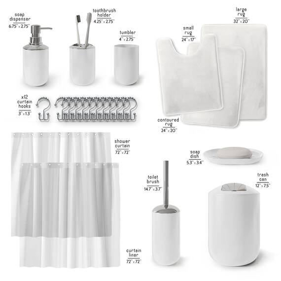 Clara Clark Badezimmer-Set – weißes Badezimmer-Zubehör-Set, Badezimmer-Sets mit Duschvorhang und Teppichen, 23-teiliges Duschvorhang-Set mit Innenfutter, Seifenspender, Seifenschale, WC-Bürstenhalter