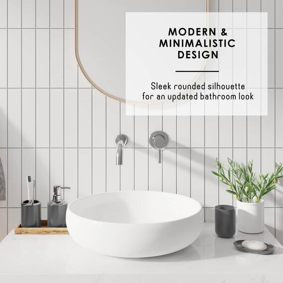 Komplettes Badezimmer-Zubehör-Set mit Duschvorhang-Set, Seifenspender, Seifenschale, Zahnbürstenhalter mit Tasse, Duschvorhang-Set mit Einsatz und Haken, WC-Bürste und Halter, Abfalleimer, grau
