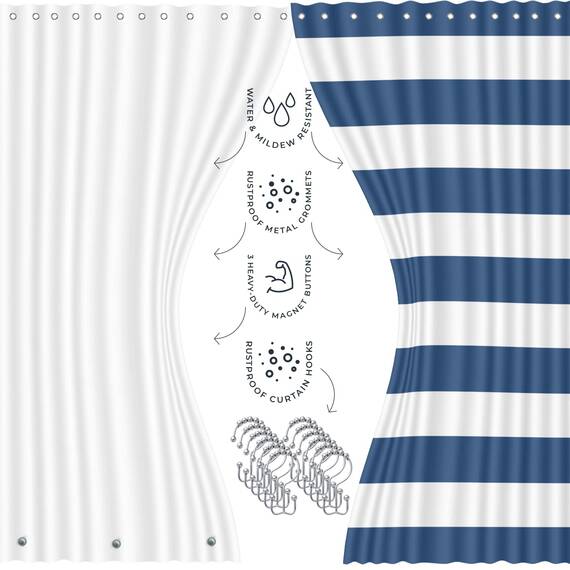 Clara Clark Badezimmer-Set – 23-teiliges Duschvorhang-Set mit Badezimmer-Mülleimer, marineblaues Badezimmer-Set, Badezimmer-Sets mit Duschvorhang und marineblauen Teppichen