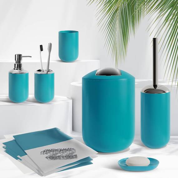 Clara Clark Badezimmer-Zubehör-Set – 23-teiliges Duschvorhang-Set mit Badezimmer-Mülleimer, blaugrünes Badezimmer-Set, Badezimmer-Sets mit Duschvorhang und marineblauen Teppichen