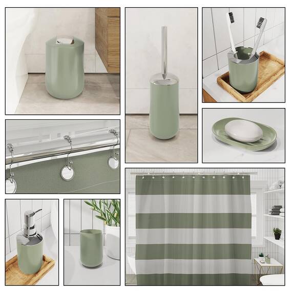 Clara Clark Badezimmer-Zubehör-Set – Badezimmer-Set mit Selbstklebender Eck-Duschablage zum Aufhängen, 25-teiliges Badezimmer-Zubehör-Set, salbeigrün, Duschvorhang-Set, WC-Bürste, Mülleimer und