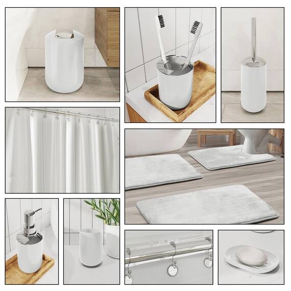 Clara Clark Badezimmer-Set – weißes Badezimmer-Zubehör-Set, Badezimmer-Sets mit Duschvorhang und Teppichen, 23-teiliges Duschvorhang-Set mit Innenfutter, Seifenspender, Seifenschale, WC-Bürstenhalter