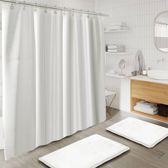 Clara Clark Badezimmer-Set – weißes Badezimmer-Zubehör-Set, Badezimmer-Sets mit Duschvorhang und Teppichen, 23-teiliges Duschvorhang-Set mit Innenfutter, Seifenspender, Seifenschale, WC-Bürstenhalter