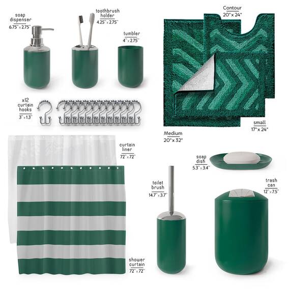 Clara Clark Badezimmer-Zubehör-Set – 23-teiliges Duschvorhang-Set mit Badezimmer-Mülleimer, grünes Badezimmer-Set, Badezimmer-Sets mit Duschvorhang und grünen Teppichen
