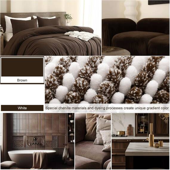 BSICPRO Badezimmerteppiche und Matten-Sets, 2-teilig, dick, saugfähig, Chenille-Badematten-Set, rutschfest, weich, zottelig, Badezimmer, maschinenwaschbar (61x177.8 cm plus 50.8x81.3 cm , Braun)
