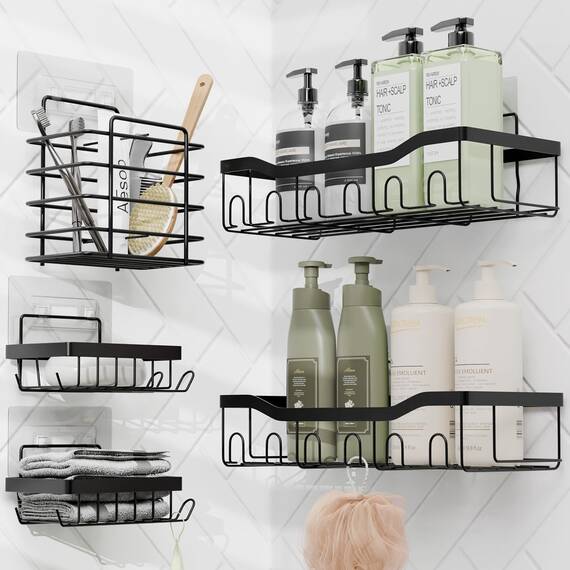 Clara Clark Badezimmer-Zubehör-Set – Badezimmer-Set mit Selbstklebender Eck-Duschablage zum Aufhängen, 25-teiliges Badezimmer-Zubehör-Set, salbeigrün, Duschvorhang-Set, WC-Bürste, Mülleimer und