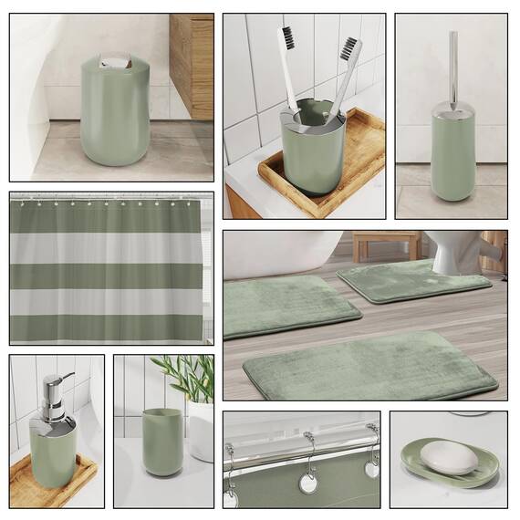 Clara Clark Badezimmer-Zubehör-Set – 28-teiliges Badezimmer-Set mit Selbstklebender Eck-Duschablage zum Aufhängen, Badezimmer-Sets mit Duschvorhang und Teppichen, salbeigrün Duschvorhang-Set mit