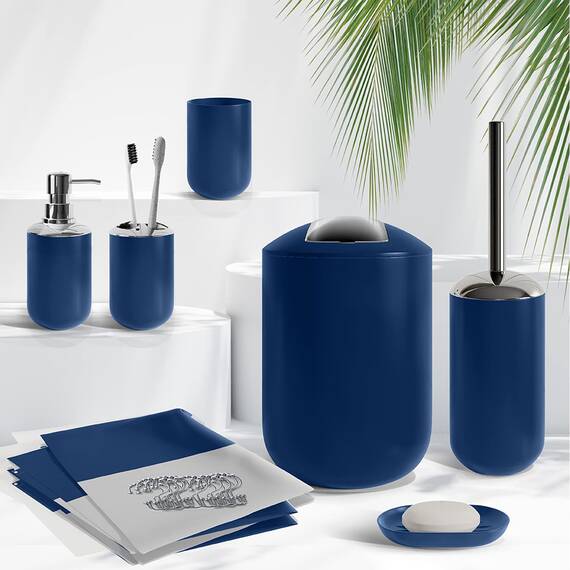 Clara Clark Badezimmer-Set – 23-teiliges Duschvorhang-Set mit Badezimmer-Mülleimer, marineblaues Badezimmer-Set, Badezimmer-Sets mit Duschvorhang und marineblauen Teppichen