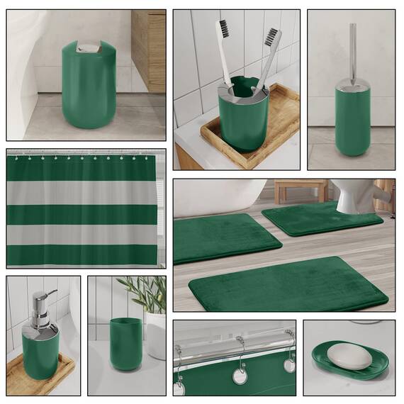 Clara Clark Badezimmer-Zubehör-Set – 28-teiliges Badezimmer-Set mit Selbstklebender Eck-Duschablage zum Aufhängen, Badezimmer-Sets mit Duschvorhang und Teppichen, grünes Duschvorhang-Set mit