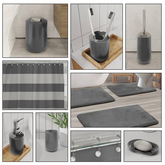 Clara Clark Badezimmer-Set – 28-teiliges Badezimmer-Set mit Selbstklebender Eck-Duschablage zum Aufhängen, Badezimmer-Sets mit Duschvorhang und Teppichen, graues Duschvorhang-Set mit