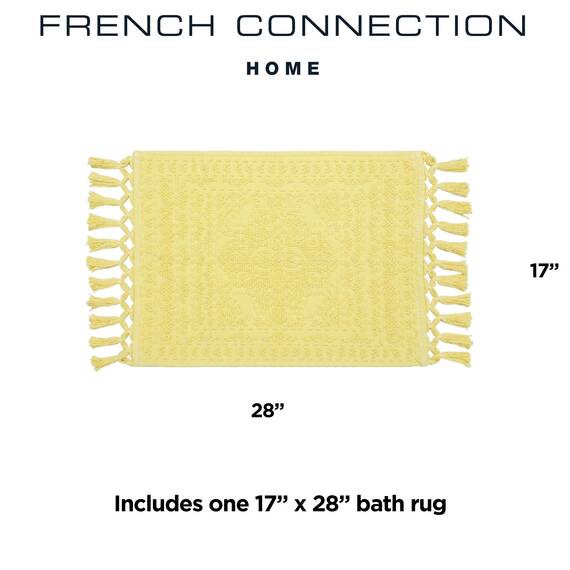 French Connection Nellore Badezimmerteppiche, gewebte und perlenbesetzte Badezimmermatten, langlebige Badteppiche, dicke Badematten für Badezimmer und Duschvorleger, 43,2 x 71,1 cm, Hellgelb
