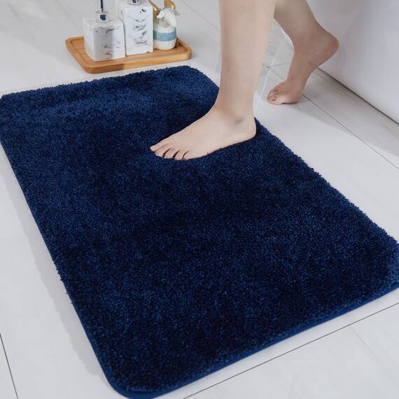 COSY HOMEER Badteppiche für Badezimmer, extra dick, rutschfeste Badematten, weiches Plüschgarn, zottelig, 100 % stark, Mikrofaser-Polyester, Matte, wasserabsorbierend (Marineblau, 61x91 cm)