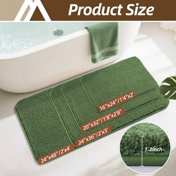 COSY HOMEER Badteppiche für Badezimmer, extra dick, rutschfeste Badematten, weiches Plüschgarn, zottelig, 100 % starke Mirco-Polyester-Matte, Wohnzimmer, wasserabsorbierend (grün, 61x121 cm)