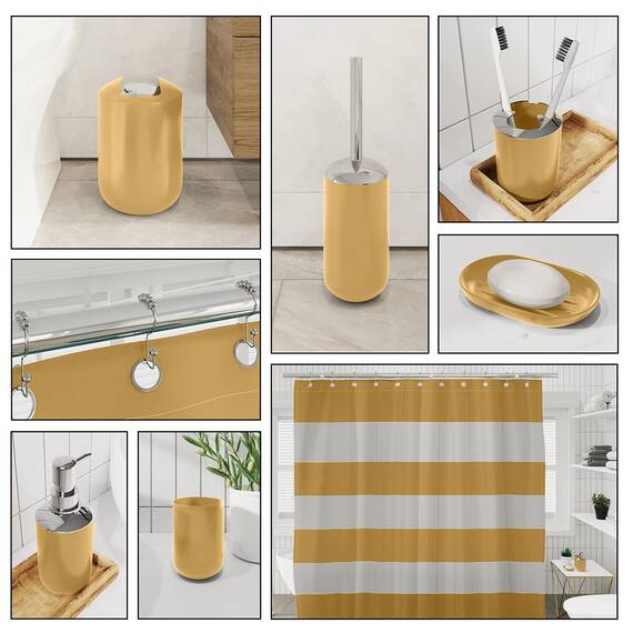 Clara Clark Badezimmer-Set – Badezimmer-Zubehör-Set, 20-teilig, Duschvorhang-Set mit Innenfutter, Zahnbürstenhalter, Seifenspender, Seifenschale, WC-Bürstenhalter und Mülleimer, Gold