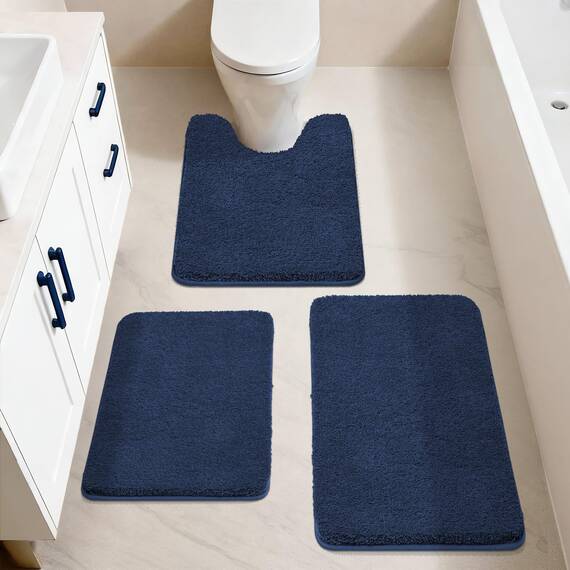 COSY HOMEER Badteppiche für Badezimmer, extra dick, rutschfeste Badematten, weiches Plüschgarn, zottelig, 100 % starke Mirco-Polyester-Matte, Wohnzimmer, wasserabsorbierend (marineblau, 50.8x81.3 cm)