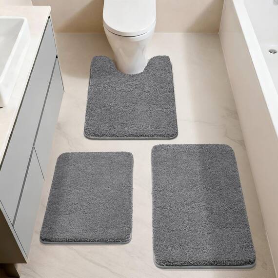 COSY HOMEER Badteppiche für Badezimmer, extra dick – rutschfeste Badematten, weiches Plüschgarn, zottelig, 100 % starke Mirco-Polyester-Matte, Wohnzimmer, wasserabsorbierend (dunkelgrau, 61x121 cm)