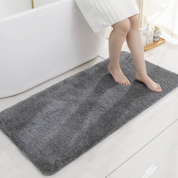 COSY HOMEER Badteppiche für Badezimmer, extra dick – rutschfeste Badematten, weiches Plüschgarn, zottelig, 100 % starke Mirco-Polyester-Matte, Wohnzimmer, wasserabsorbierend (dunkelgrau, 61x121 cm)