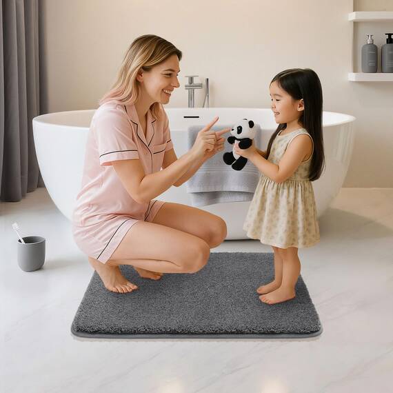 COSY HOMEER Badteppiche für Badezimmer, extra dick – rutschfeste Badematten, weiches Plüschgarn, zottelig, 100 % starkes Mirco-Polyester-Matte, Wohnzimmer, wasserabsorbierend (dunkelgrau, 61x91 cm)