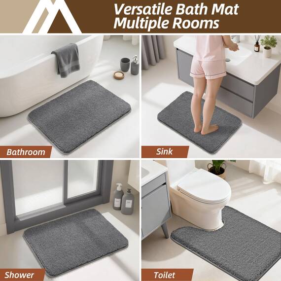 COSY HOMEER Badteppiche für Badezimmer, extra dick – rutschfeste Badematten, weiches Plüschgarn, zottelig, 100 % starkes Mirco-Polyester-Matte, Wohnzimmer, wasserabsorbierend (dunkelgrau, 61x91 cm)