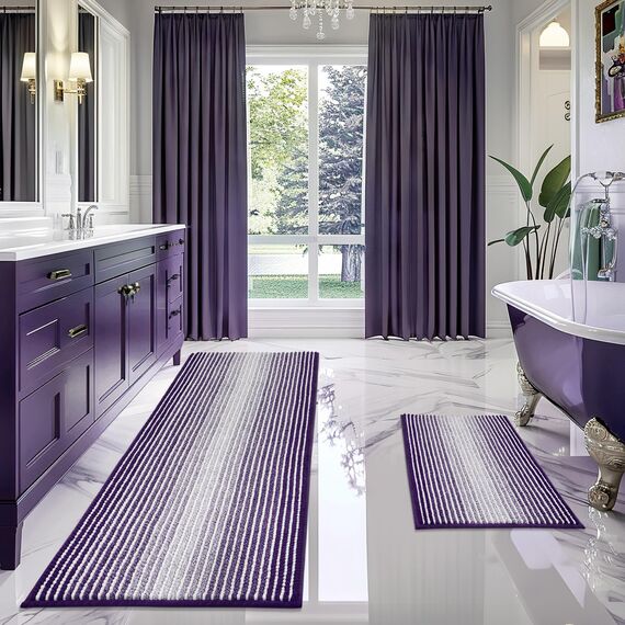 BSICPRO Badezimmerteppiche und -matten, 2-teiliges dickes, saugfähiges Chenille-Badvorleger-Set, rutschfest, weich, zottelig, Badezimmer-Fußmatten für Badezimmer, maschinenwaschbar (Mauve Wine, 50,8 x