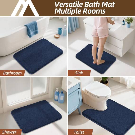 COSY HOMEER Badteppiche für Badezimmer, extra dick, rutschfeste Badematten, weiches Plüschgarn, zottelig, 100 % starke Mirco-Polyester-Matte, Wohnzimmer, wasserabsorbierend (marineblau, 50.8x81.3 cm)