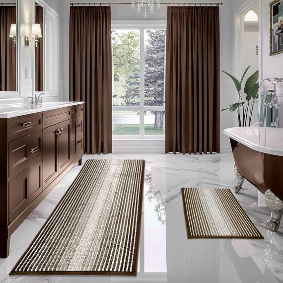 BSICPRO Badezimmerteppiche und Matten-Sets, 2-teilig, dick, saugfähig, Chenille-Badematten-Set, rutschfest, weich, zottelig, Badezimmer, maschinenwaschbar (61x177.8 cm plus 50.8x81.3 cm , Braun)