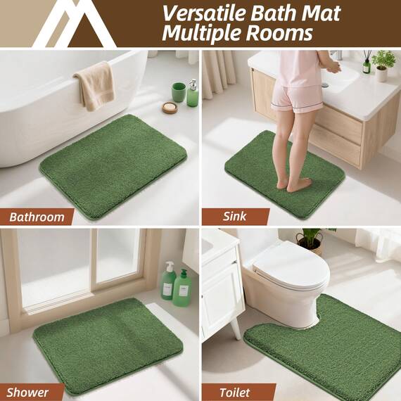 COSY HOMEER Badteppiche für Badezimmer, extra dick, rutschfeste Badematten, weiches Plüschgarn, zottelig, 100 % starke Mirco-Polyester-Matte, Wohnzimmer, wasserabsorbierend (grün, 61x121 cm)