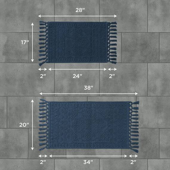 French Connection Nellore Badezimmerteppiche, Set mit 2 gewebten und Perlen, langlebig, rutschfest, Dicke Badematten für Badezimmer und Dusche, 50,8 x 86,4 cm und 43,2 x 61 cm, Marineblau