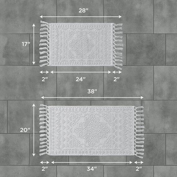 French Connection Nellore Badteppiche, 2er-Set, gewebte und perlenbesetzte Badematten, langlebige und Dicke Badematten für Badezimmer und Duschvorleger, 43,2 x 71,1 cm und 50,8 x 96,5 cm, Hellgrau