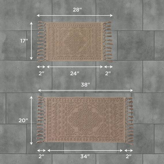 French Connection Nellore Badteppiche, 2er-Set, gewebte und perlenbesetzte Badematten, langlebige und dicke Badematten für Badezimmer und Duschvorleger, 43,2 x 71,1 cm und 50,8 x 96,5 cm, Hellgelb