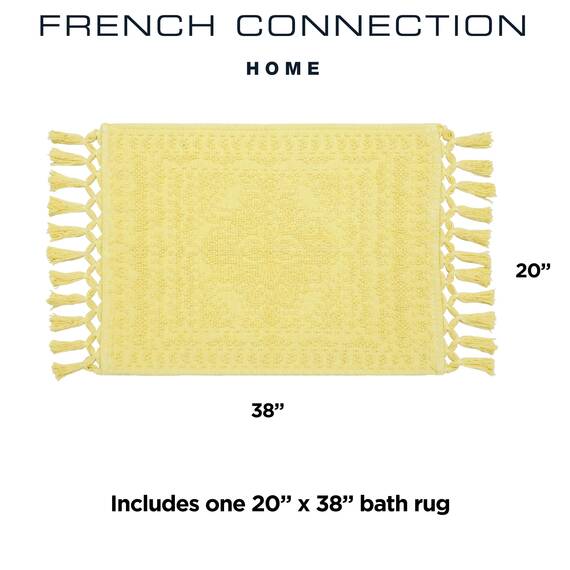 French Connection Nellore Badezimmerteppiche, gewebte und perlenbesetzte Badezimmermatten, langlebige Badteppiche, dicke Badematten für Badezimmer und Duschvorleger, 50,8 x 96,5 cm, Hellgelb