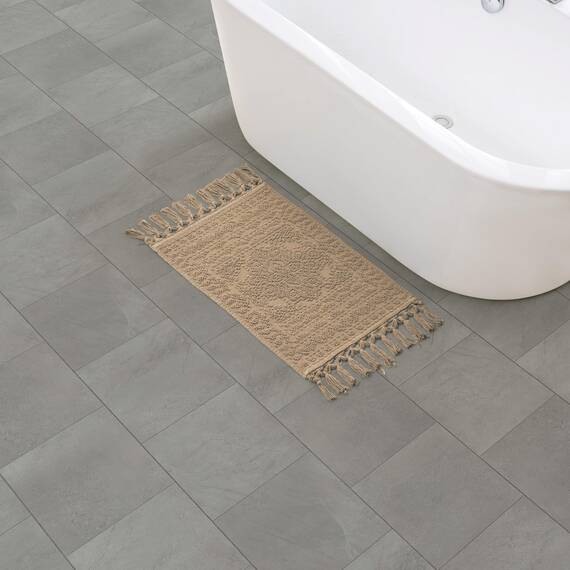 French Connection Nellore Fringe Bath Rug, 17 in. x 24 in, Grey