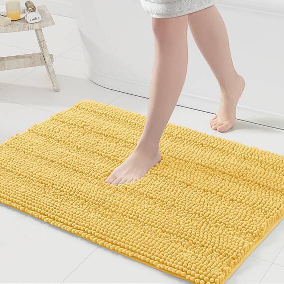 Grandaily Chenille Gestreifter Badezimmerteppich Matte, Extra Dick und Saugfähig Badteppich, Rutschfester Weicher Plüsch Shaggy Badteppich, Maschinenwäsche Trocken, 24x36, Gelb