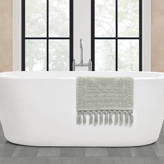 French Connection Nellore Fringe Bath Rug, 17 in. x 24 in, Medium Grey