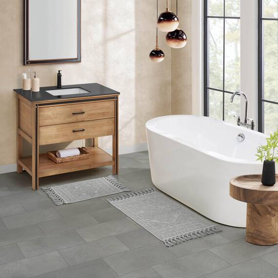 French Connection 2-teiliges Badematten-Set, 43,2 x 61/50,8 x 86,4 cm, Mittelgrau