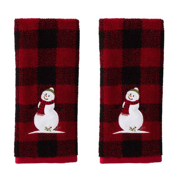 SKL Home Woodland Winter Snowman Handtuch Bad/Küche/Bar & Geschenk, Baumwolle, rot, Hand Towel Set, 2