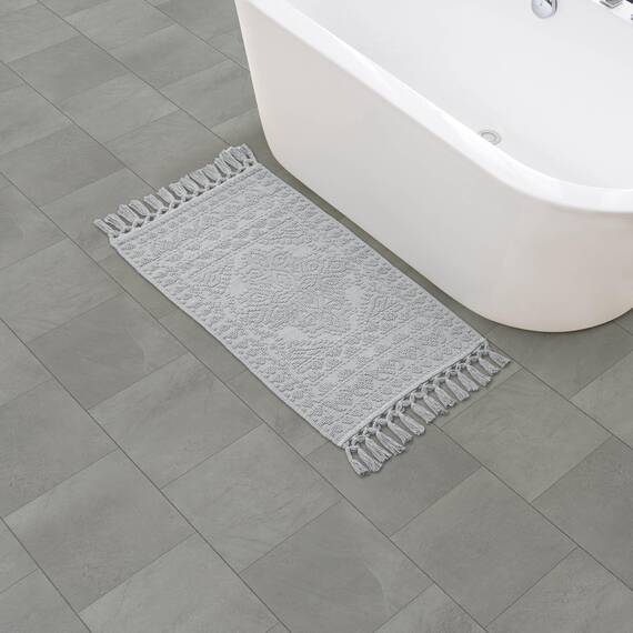 French Connection Nellore Badezimmerteppiche, gewebte und perlenbesetzte Badezimmermatten, langlebige Badteppiche, Dicke Badematten für Badezimmer und Duschvorleger, 50,8 x 96,5 cm, Hellgrau