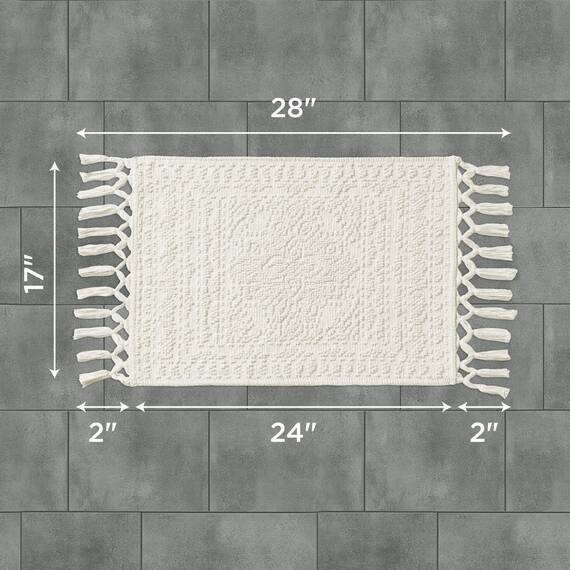 French Connection Nellore Badezimmerteppiche, gewebte und perlenbesetzte Badezimmermatten, langlebige rutschfeste Badteppiche, Dicke Badematten für Badezimmer und Dusche, 43,2 x 71,1 cm, Elfenbein