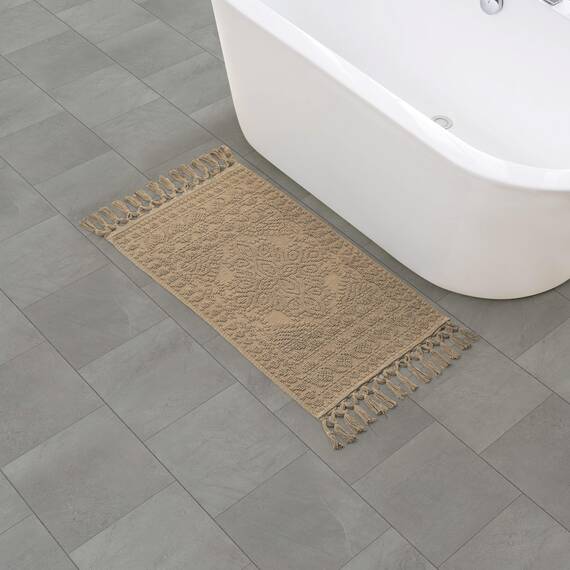 French Connection Nellore Badezimmerteppiche, gewebte und perlenbesetzte Badezimmermatten, langlebige Badteppiche, Dicke Badematten für Badezimmer und Duschvorleger, 50,8 x 96,5 cm, Taupe