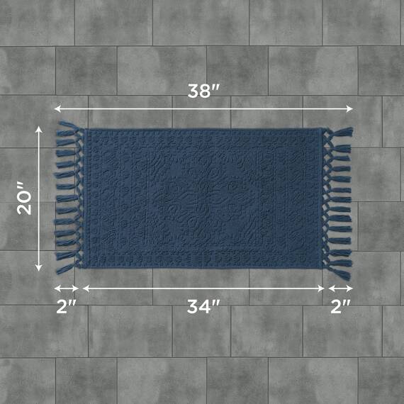 French Connection Nellore Badezimmerteppiche, gewebte und perlenbesetzte Badezimmermatten, langlebige Badteppiche, Dicke Badematten für Badezimmer und Duschvorleger, 50,8 x 96,5 cm, Marineblau