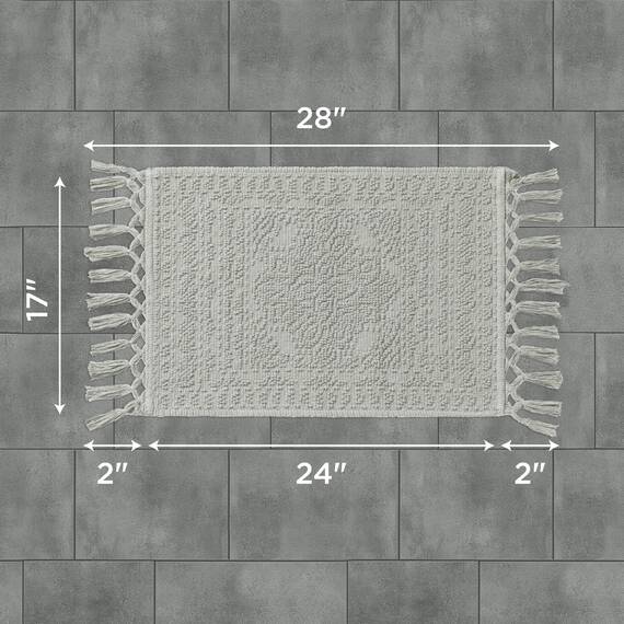 French Connection Nellore Fringe Bath Rug, 17 in. x 24 in, Medium Grey