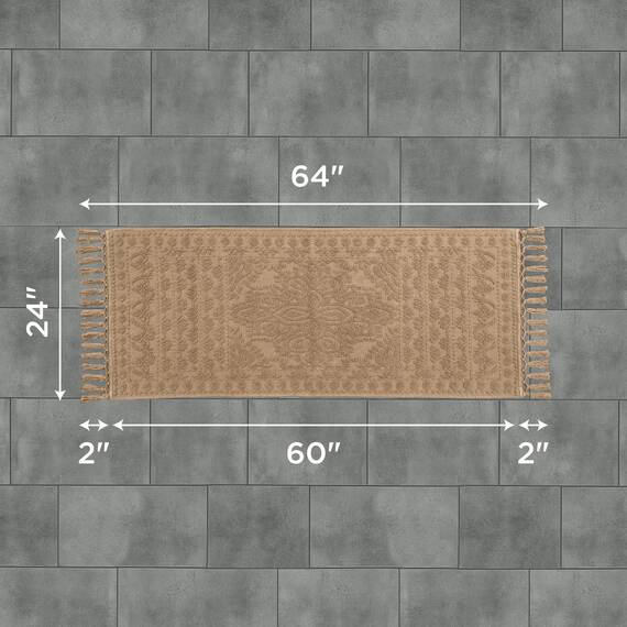French Connection Nellore Badteppiche, gewebte und perlenbesetzte Badematten, langlebige und dicke Badematten für Badezimmer und Duschvorleger, 61 x 162,6 cm, Taupe