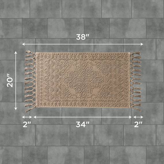 French Connection Nellore Badezimmerteppiche, gewebte und perlenbesetzte Badezimmermatten, langlebige Badteppiche, Dicke Badematten für Badezimmer und Duschvorleger, 50,8 x 96,5 cm, Taupe